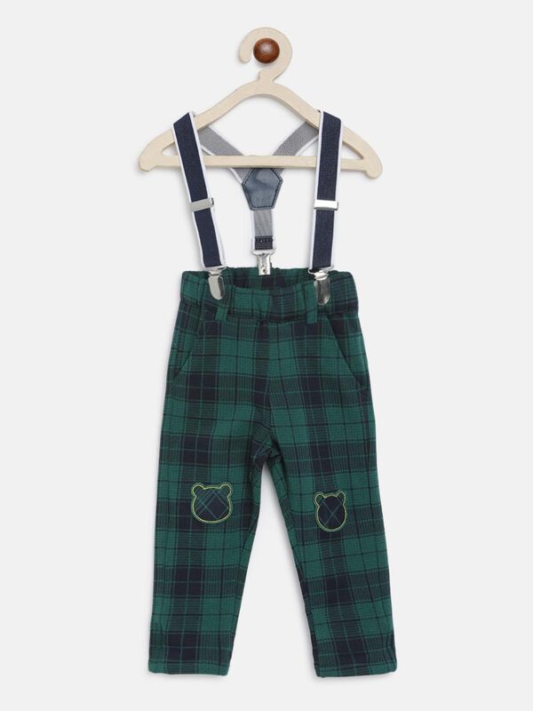 Fleece Long Trousers With Suspenders -Check Pattern image number 0